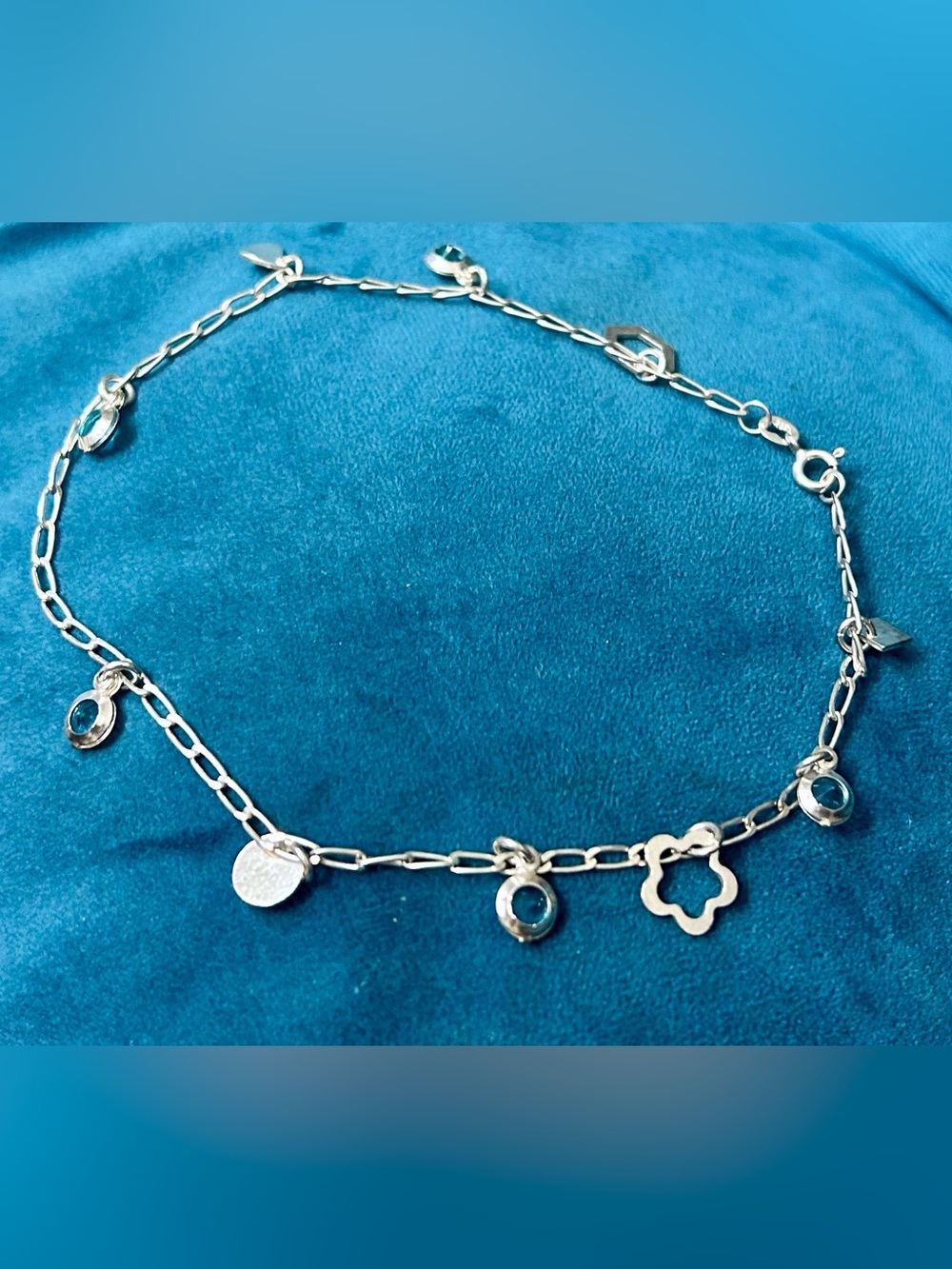 Sterling Silver Charm Chain Anklet in Silver - Women Jewelry